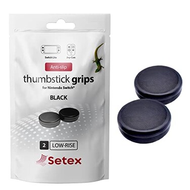 Setex Gecko Grip Thumbstick Grip Covers for Switch Joy-Cons, 1 Pair, Black