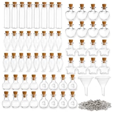 Tosnail 56 Pieces Mini Glass Bottles with Cork Lids and Eye Screws