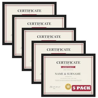 Giftgarden 8.5x11 Picture Frame Black, 8.5 by 11 Award Certificate Diploma Document Frames for Wall or Tabletop Display, 5 Pack