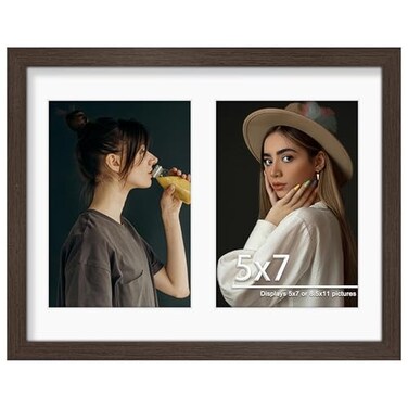 DUENPY 8.5x11 Double Frame For 2 5x7 Photos Walnut