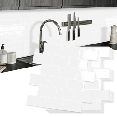 MOONFUN 10-Sheet Thick Peel and Stick Kitchen Backsplash Tiles(White,12"×12