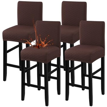 Fuloon Waterproof Barstool Covers Chair Slipcovers, Chocolate, 4 Pack