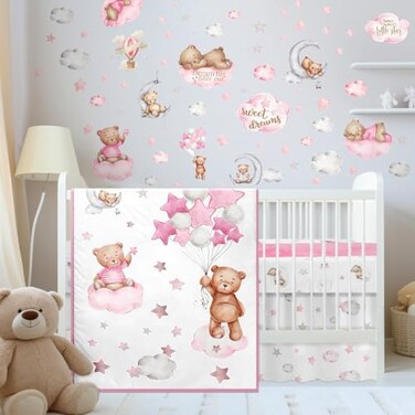 Mixweer 5 Pcs Crib Bedding Set Sheets Comforter Skirt for Toddlers, Pink