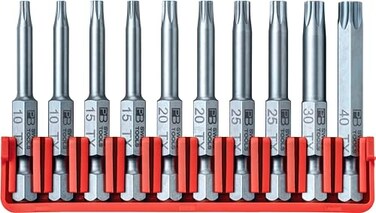 PB Swiss Tools Torx Bit Block PB E6.705 CN100% Swiss Made10-Piece Bit Set with Long E6 1/4" PrecisionBits Sized T10-T40
