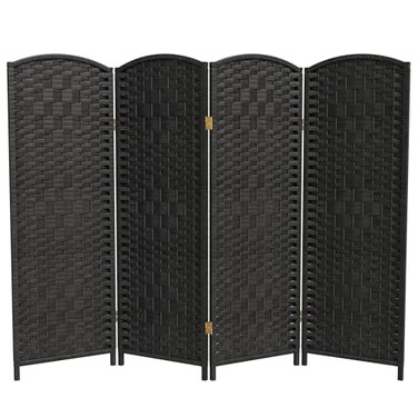 Red Lantern 4 ft. Short Diamond Weave Fiber Folding Screen - Black - 4 Panel