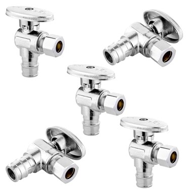 HeSun 5PC 1/2" PEX-A Expansion x 3/8" OD Compression Angle Stop Valve
