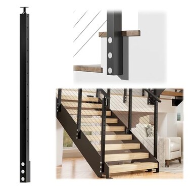 Muzata 42" Black Side Mount Cable Railing Post Angle Drilled PF01 BB4L