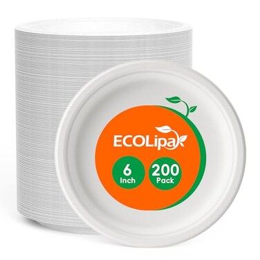 ECOLipak 6 in 200 Pack White Disposable Compostable Dessert Paper Plates