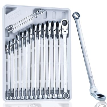 toolant 16PCS Extra Long Ratcheting Wrench Set Flex Head Metric 8-24mm