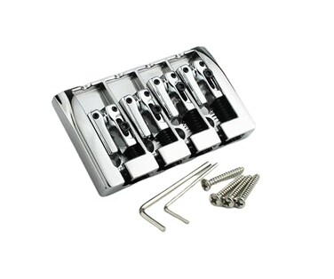 Guyker Bass Guitar Bridge, 4 String Fixed Bridges String Space 19mm Replacement for Jazz Bass or Precision Instruments (GB404, Chrome