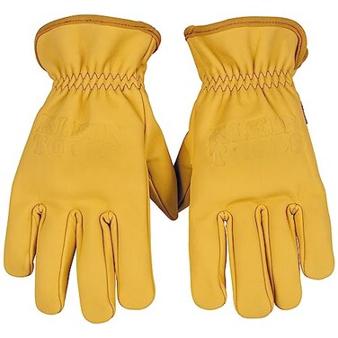 Klein Tools 60604 Work Gloves, Premium Cowhide Leather Gloves, Abrasion-Resistant Split Leather Palm Patch, Large
