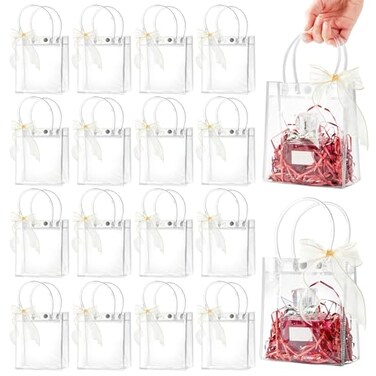 Ohuimrt 50 Pack 4.92" x 2.75" x 5.9" Clear Plastic Gift Bags with Handles