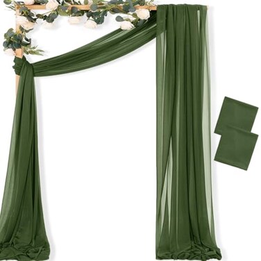 MLMC Sheer Gauze Wedding Arch Draping Fabric 29" x 20 FT 2 Panel Moss Green