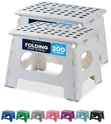 Handy Laundry Folding Step Stool 9 Inch 2-Pack, White, Holds 300 lbs