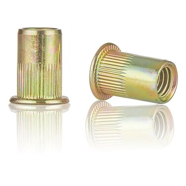 EZ-NUTUL Rivet Nut Installation Tool Set Flat Head Rivnut Threaded Insert Nut Kit SAEMetric for Metal Heavy Duty Zinc Plated Nutsert (10-24(Rivet Nut-100pcs