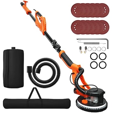 IRONMAX Electric Drywall Sander, Foldable 6 Variable Speed Wall Power Sander with Vacuum Dust Collector, LED LightExtendable Handle, Dust Bag and Hose, 12 Pcs Sanding Discs