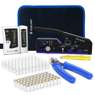 VCELINK RJ45 Crimp Tool Advanced Kit, All-In-One CAT7/6/5 Crimper, Blue