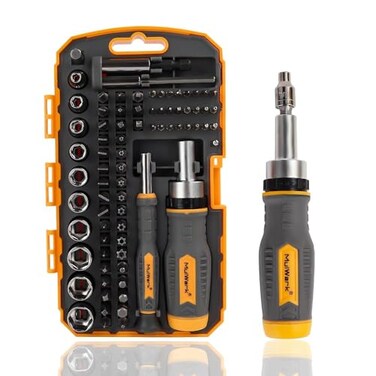 MULWARK Screwdriver Bit SetSocket Kit, 77-Pieces Ratcheting Screwdriver Set with Case, 77 in 1 Multi Bit Screw Driver for Home DIY, Electronics, Car Emergency and Garage