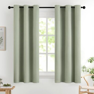 MIULEE Sage Green Blackout Bedroom Curtains 63 Inch Long Light Blocking