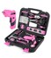 DOWELL Pink Tool Set with 3.6V Cordless Screwdriver Tool Kit, 143 Pcs
