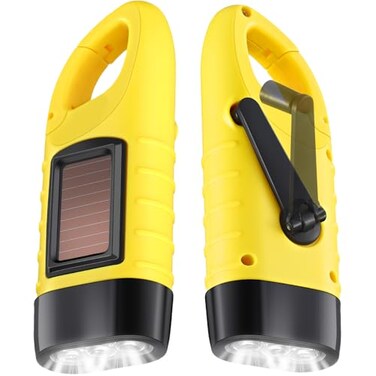 Leelosp 2 Pcs Hand Crank Solar Flashlight Emergency LED,Yellow