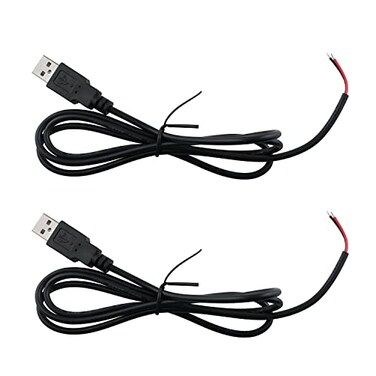 DGZZI 2pcs 24AWG USB Pigtail 2 Wire Cable 3.3 Feet (1 MeterMale Plug Power Cable - 5V 5A Black