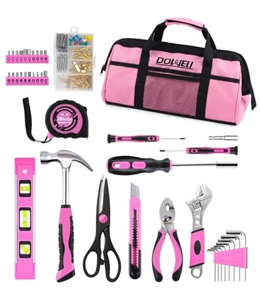 DOWELL Tool Set, 140PCS Pink Household Tool Kit for Women