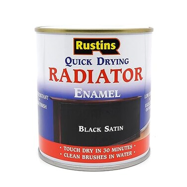 Rustins Quick Drying Radiator Enamel Paint Satin Black 250ml8.5 Fl. Oz.