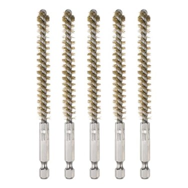 HARFINGTON 5Pcs Bore Brush Brass 9mm Dia with Handle 1/4 Inch Hex Shank