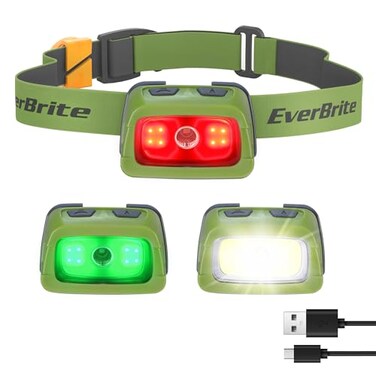 EverBrite 350LM Rechargeable Headlamp with Red White Green Light