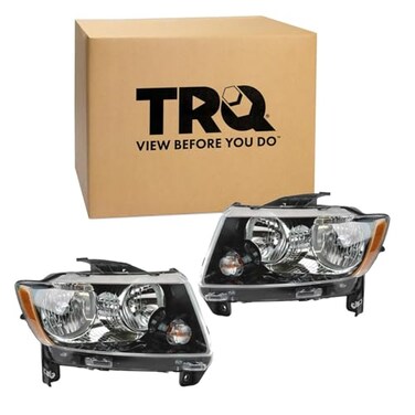 TRQ Driver and Passenger Side Headlight Assembly Set Black Bezel