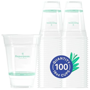 Repurpose Compostables Repurpose 100% Compostable Plant-Based Clear Cold Cups, 16oz, 100ct
