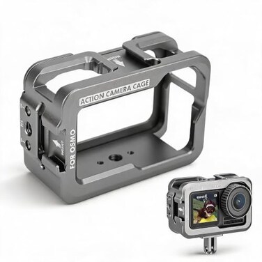 Zopsc Protective Case for Osmo Action Camera, Housing Shell Case Protective Cage with 2 Cold Shoe Mount, SilverWhite.