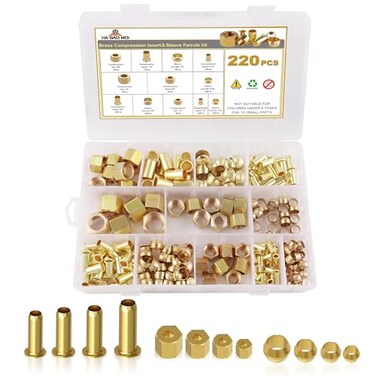 HASAOMOI 220PCS Brass Compression Sleeve Ferrule Insert Nuts Fittings Kit