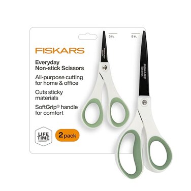 Fiskars 8"5" Everyday NonStick SoftGrip All Purpose Scissors Set, 2-Pack