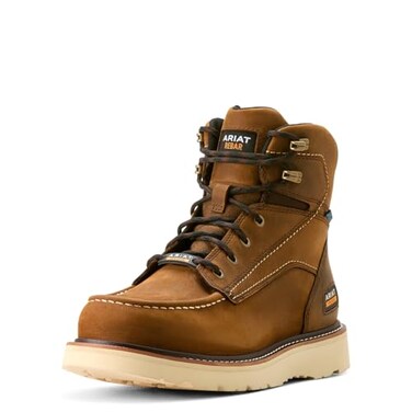 ARIAT Men's Rebar Wedge Moc Toe 6" Waterproof Work Boot, Distressed Brown, 10.5 Wide