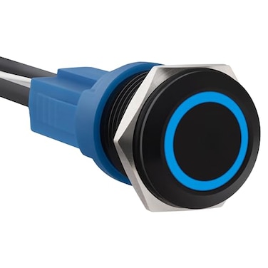 Ordentlich LED Latching Aluminum Push Button Switch 12-24V DC 20A 1NO On Off with Wire Socket (1, Blue, 16mm