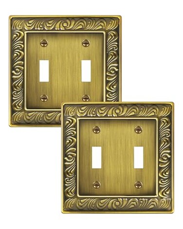 treewell 2-Pack Paisley Pattern Metal Double Toggle Light Switch Cover Plate