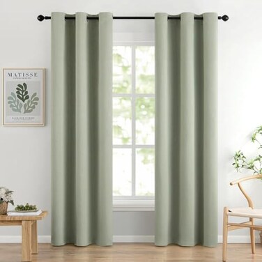 MIULEE Sage Green Blackout Bedroom Curtains 84 Inch Long Light Blocking