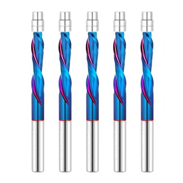 Jiiolioa 5 PCS Flush Cut Trim Router Bits 1/4 inch Shank Dowm Cut Flush Trim Bits