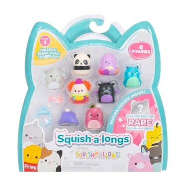 Squish-a-longs 8 Pack - 1&rdquo; Mini-Squish with 2 Accessories, 1 Ring, and a Collector&rsquo;s Guide - Collect, Trade,Play