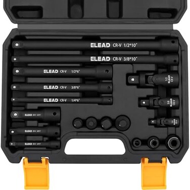 ELEAD 18-Pieces Impact Socket Extension Set: 1/4", 3/8"1/2" Drive Socket Extension Bar, Socket Adapter Set, Swivel Universal JointsImpact Coupler