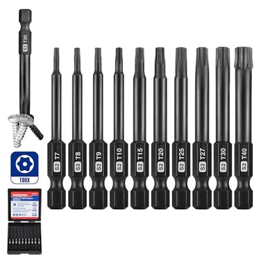 WORKPRO 10PCS Security Torx Screwdriver Bit Set, 1/4&rdquo;S2 Steel Tamper Proof