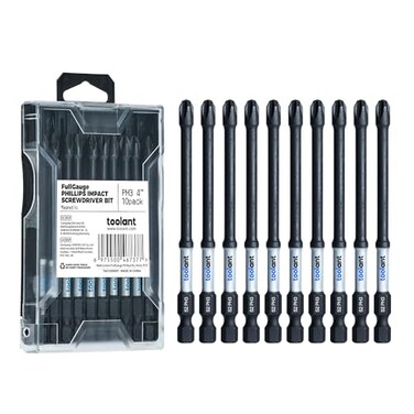 toolant PH3 Phillips Impact Bit Set, 4 Inch, 10-Piece, Magnetic