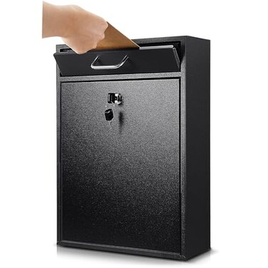 Yaocom Wall Mount Locking Mailbox, Black, 16.2 x 11.2 x 4.7 Inches