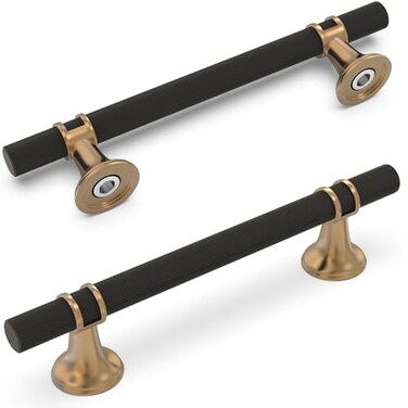 KOMOTIA 10 Pack 5 Inch Cabinet Pulls knurled Matte Black and Champagne Bronze Kitchen Cabinet Handles Aluminum and Zinc Alloy Drawer Pulls Solid Cabinet Hardware