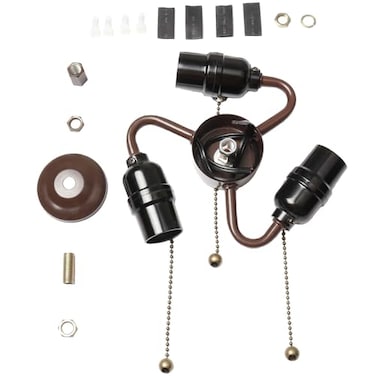 Bieye SC02 E26 3-Light Socket Cluster with Pull Chains, Brown