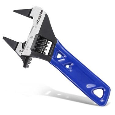 WORKPRO 4-Inch Stubby Wide Opening Adjustable Wrench, Thin Jaws