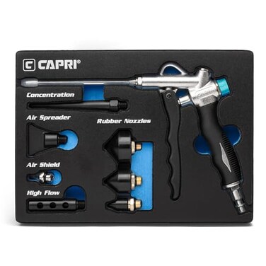 Capri Tools 2-Way Air Blow Gun Kit with Nozzles and Rubber Tips, 8-Piece