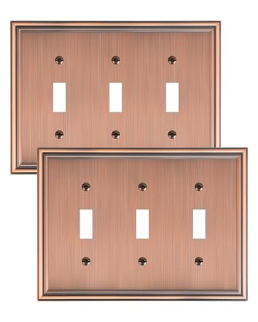 treewell 2-Pack Zinc Alloy Triple Toggle Light Switch Cover Plate, Solid Wall Plate